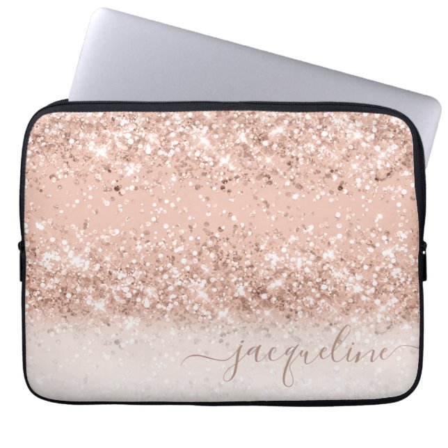 Glitter-laptophoes met speciaal Roos Laptop Sleeve (Voorkant)