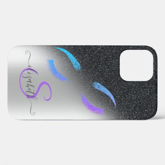 Glitter Lashes Black Glitter Ombre Silver Case-Mate iPhone Case (Achterkant (horizontaal))