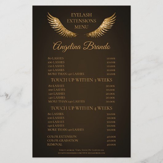 Glitter Lashes Eyelash Extensions Brown Price List Flyer (Voorkant)