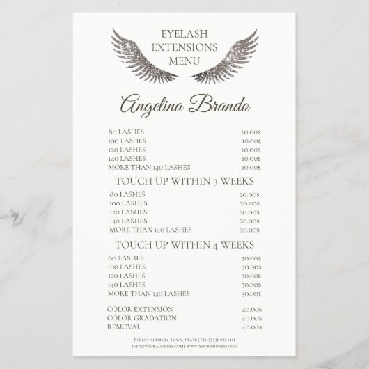 Glitter Lashes Eyelash Extensions White Price List Flyer (Voorkant)