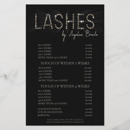 Glitter Lashes Eyelash Extensions zwarte prijslijs Flyer (Voorkant)