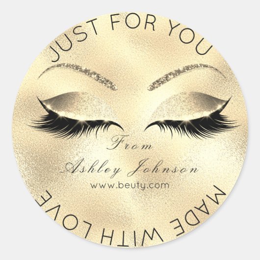 Glitter Lashes Gold Faux Makeup Ronde Sticker (Voorkant)
