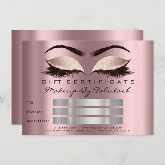 Glitter Lashes Gold Mauve Make-up Certificaat Vonk Kaart (Voorkant / Achterkant)