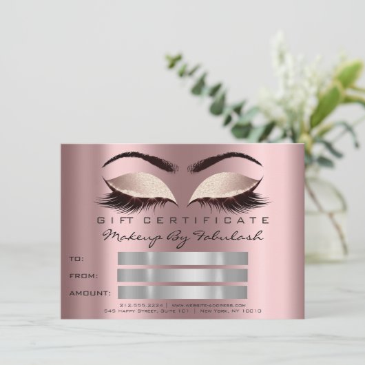 Glitter Lashes Gold Mauve Make-up Certificaat Vonk Kaart (Staand voorkant)