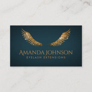 Glitter Lashes Gold Wings Donkerblauwe Kaart Visitekaartje