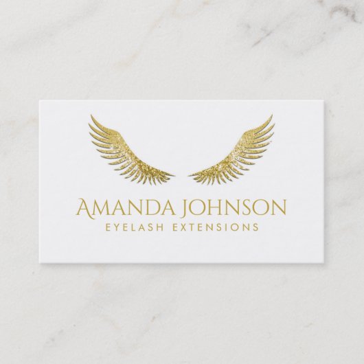 Glitter Lashes Gold Wings Eenvoudige Witte Kaart Visitekaartje (Voorkant)