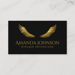 Glitter Lashes Gold Wings Eenvoudige zwarte Kaart Visitekaartje