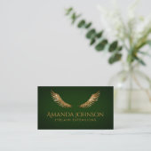 Glitter Lashes Gold Wings Emerald Green Card Visitekaartje (Staand voorkant)