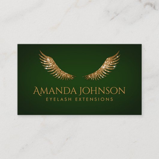 Glitter Lashes Gold Wings Emerald Green Card Visitekaartje (Voorkant)