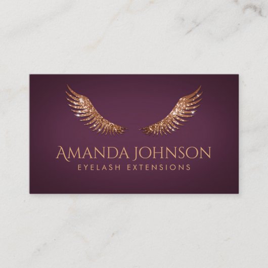 Glitter Lashes Gold Wings Grape Color Kaart Visitekaartje (Voorkant)