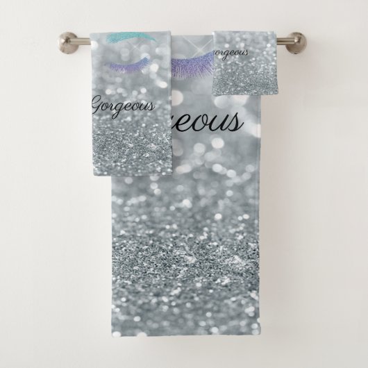 Glitter Lashes Silver Glitter Bokeh Bad Handdoek (Insitu)