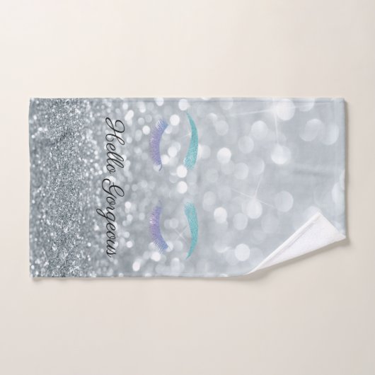 Glitter Lashes Silver Glitter Bokeh Bad Handdoek (Handdoek)