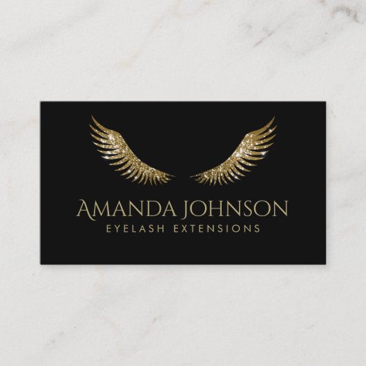 Glitter Lashes White Gold Wings Simple Black Kaart Visitekaartje (Voorkant)