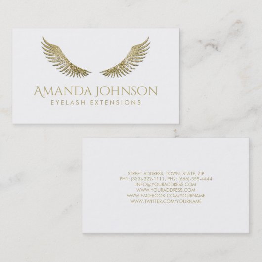 Glitter Lashes White Gold Wings Simple White Kaart Visitekaartje (Voorkant / Achterkant)
