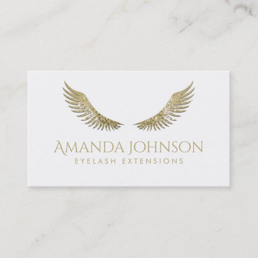 Glitter Lashes White Gold Wings Simple White Kaart Visitekaartje (Voorkant)