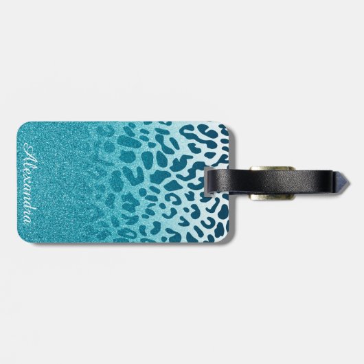 Glitter Leopard Bagagelabel (Achterkant horizontaal)