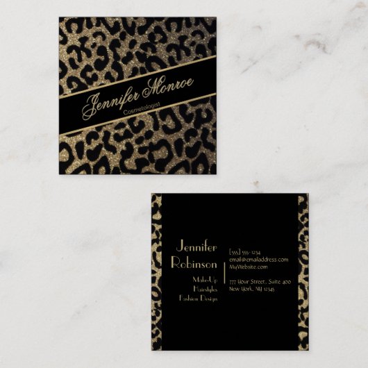 Glitter Leopard Black en Gold Visitekaartje (Voorkant / Achterkant)