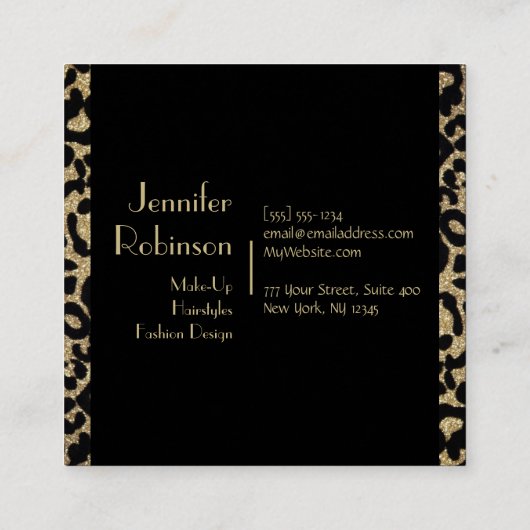 Glitter Leopard Black en Gold Visitekaartje (Achterkant)