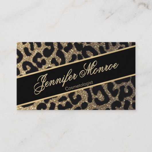 Glitter Leopard Black en Gold Visitekaartje (Voorkant)