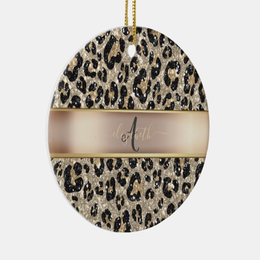 Glitter Leopard Pattern Monogram Keramisch Ornament (Rechts)