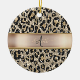 Glitter Leopard Pattern Monogram Keramisch Ornament