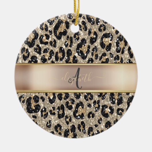 Glitter Leopard Pattern Monogram Keramisch Ornament (Voorkant)