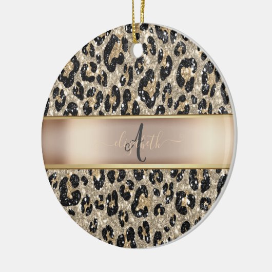 Glitter Leopard Pattern Monogram Keramisch Ornament (Links)