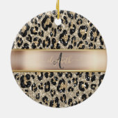 Glitter Leopard Pattern Monogram Keramisch Ornament (Achterkant)