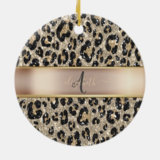 Glitter Leopard Pattern Monogram Keramisch Ornament (Achterkant)