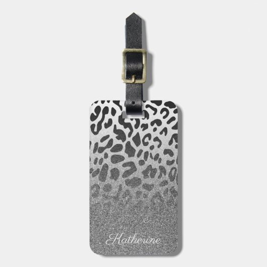 Glitter Leopard Print Bagagelabel (Voorkant verticaal)