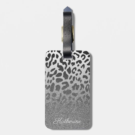 Glitter Leopard Print Bagagelabel (Achterkant verticaal)