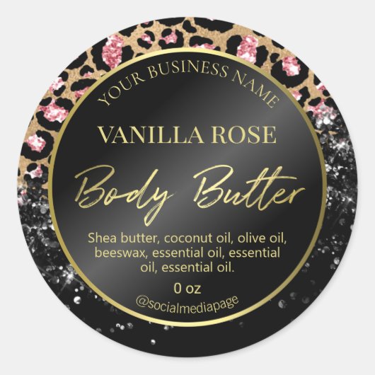 Glitter Leopard Print Black Body Butter Labels (Voorkant)