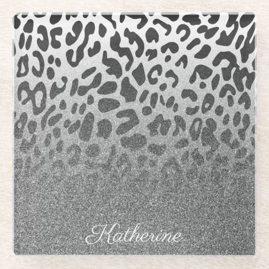 Glitter Leopard Print Glazen Onderzetter (Voorkant)