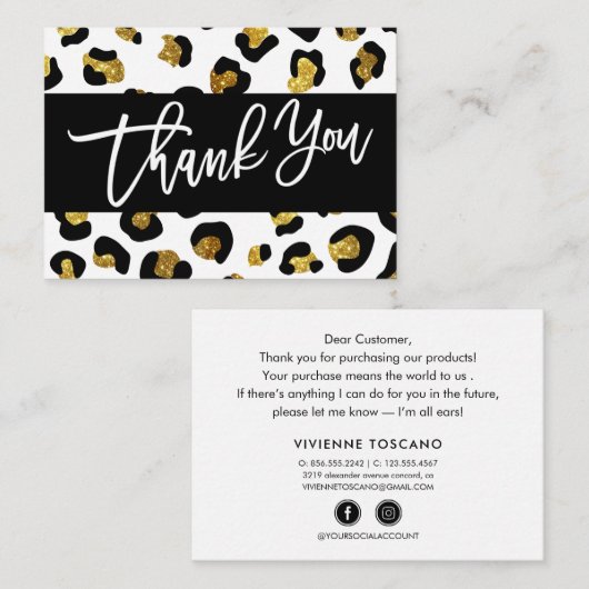 GLITTER LEOPARD PRINT - Hartelijk dank voor uw aan Informatiekaartje (Voorkant / Achterkant)