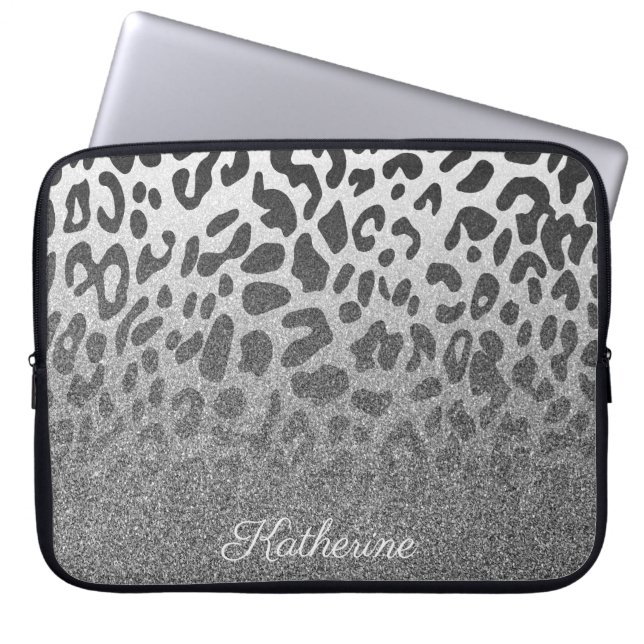 Glitter Leopard Print Laptop Sleeve (Voorkant)
