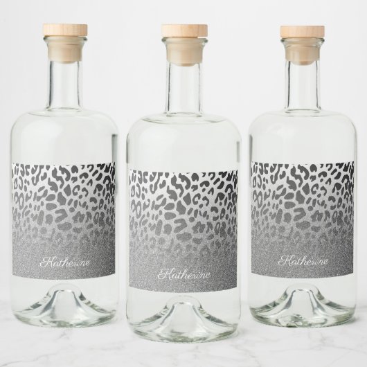 Glitter Leopard Print Likeurfles Etiket (Flessen)