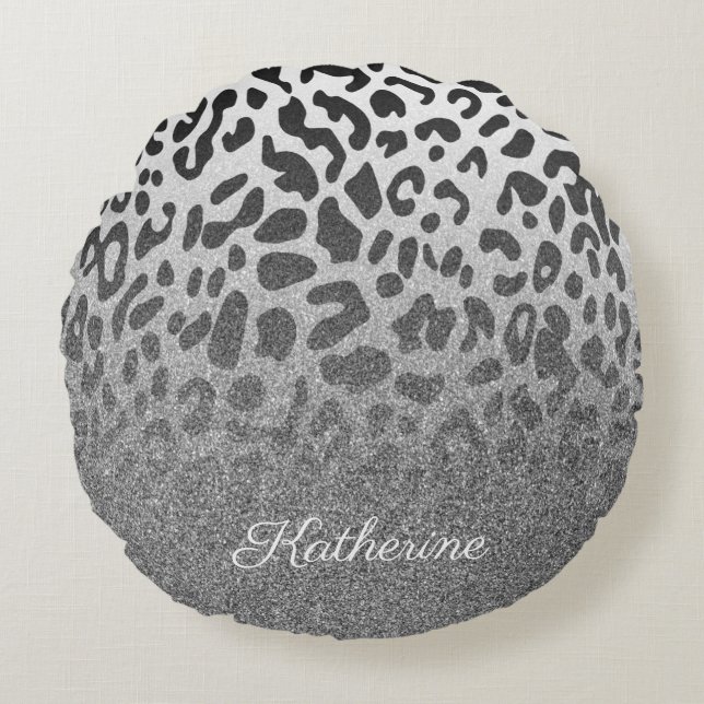 Glitter Leopard Print Rond Kussen (Voorkant)