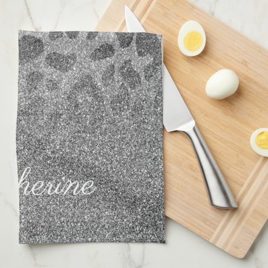 Glitter Leopard Print Theedoek (Quarter Fold)