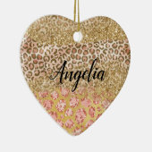 Glitter Leopard-printer voor Girly Gold Peach Keramisch Ornament (Rechts)