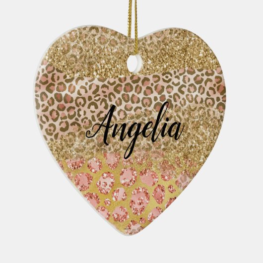 Glitter Leopard-printer voor Girly Gold Peach Keramisch Ornament (Rechts)