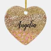 Glitter Leopard-printer voor Girly Gold Peach Keramisch Ornament (Voorkant)