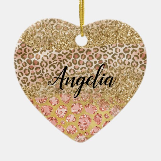 Glitter Leopard-printer voor Girly Gold Peach Keramisch Ornament (Voorkant)