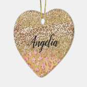 Glitter Leopard-printer voor Girly Gold Peach Keramisch Ornament (Links)