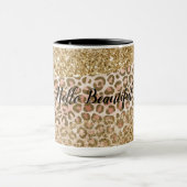 Glitter Leopard-printer voor Girly Gold Peach Mok (Midden)