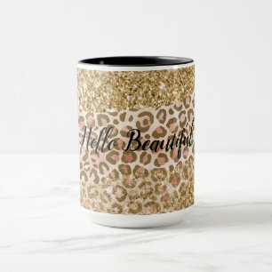 Glitter Leopard-printer voor Girly Gold Peach Mok