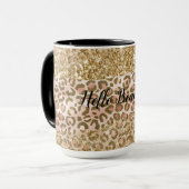 Glitter Leopard-printer voor Girly Gold Peach Mok (Voorkant links)