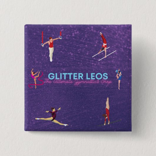 Glitter Leo's - De ultieme gymnastiekwinkel Vierkante Button 5,1 Cm (Voorkant)