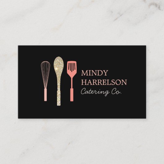Glitter Lepel Whisk Spatel Bakkerij Catering Zwart Visitekaartje (Voorkant)