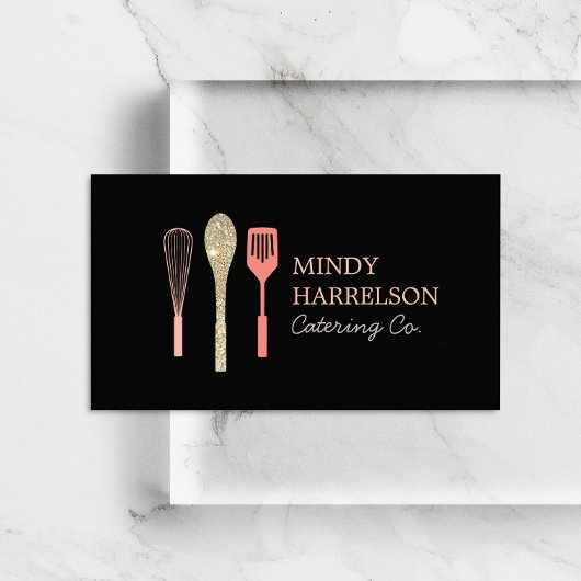 Glitter Lepel Whisk Spatel Bakkerij Catering Zwart Visitekaartje