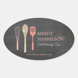 Glitter Lepel Whisk Spatel Logo op schoolbord Ovale Sticker